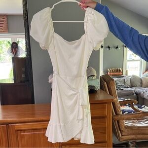 Chic White Puff Sleeve Mini Dress